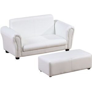Kids Twin Sofa 2 Seater Toddler Chair Double Seat Armchair w/ Footstool White - Homcom
