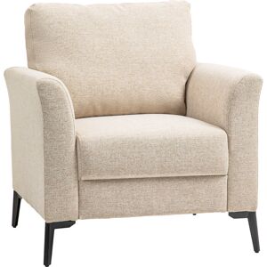 Linen Fabric Modern Accent Chair with Metal Legs, Wood Frame, Beige - Homcom