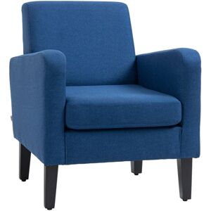 Homcom - Modern Armchair Accent Chair with Rubber Wood Legs for Bedroom Blue