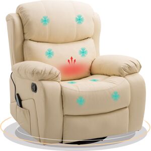 Homcom - pu Leather Recliner Chair with Massage and Heat Swivel Rocking Armchair Beige