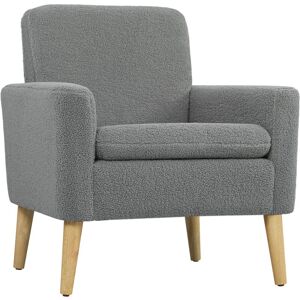 Modern Accent Chair with Wood Legs, Wide Seat, Teddy Armchair, Grey - Homcom