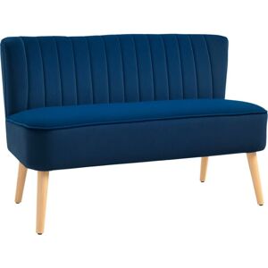 Modern Double Seat Sofa Compact Loveseat Couch Padded Velvet Wood Legs Blue - Homcom