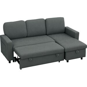 HOMCOM Pull Out Sofa Bed L Shape Corner Sofa w/ Reversible Chaise Dark Grey