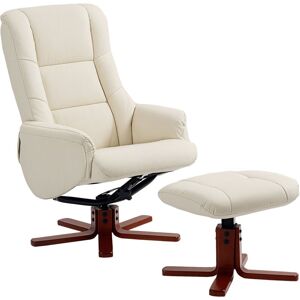 HOMCOM Recliner Armchair with Wood Base, Upholstered Reclining Chair, Cream