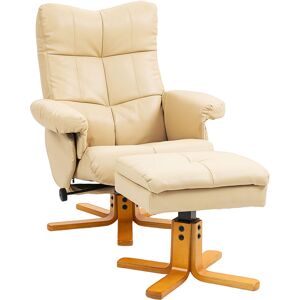 HOMCOM Recliner Chair and Footstool PU Leather Wooden Base, Beige
