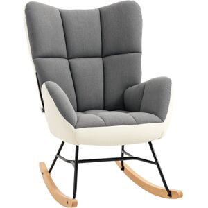 Homcom - Rocking Chair for Nursery Upholstered Wingback Armchair Grey and Cream