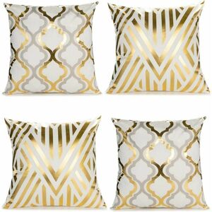 DEWDAT Home Decorative Set of 4 Gold Foil Cushion Covers 18×18 inch Geometric Square Cushion Covers Decor Sofa Couch Bedroom