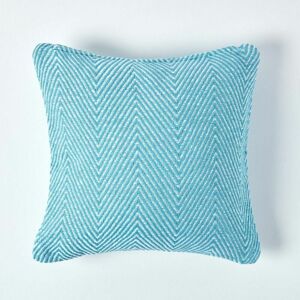 Homescapes - Cotton Teal Halden Chevron Cushion Cover, 60 x 60 cm