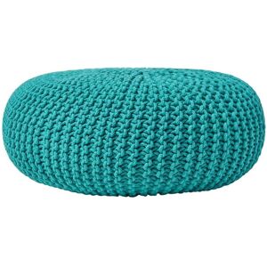 Homescapes - Teal Green Large Round Cotton Knitted Pouffe Footstool