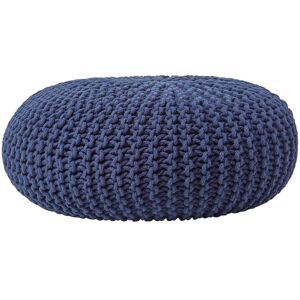 Navy Blue Large Round Cotton Knitted Pouffe Footstool - Homescapes
