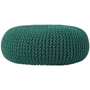 Homescapes - Forest Green Large Round Cotton Knitted Pouffe Footstool