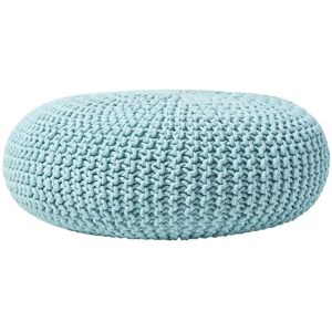 HOMESCAPES Pastel Blue Large Round Cotton Knitted Pouffe Footstool