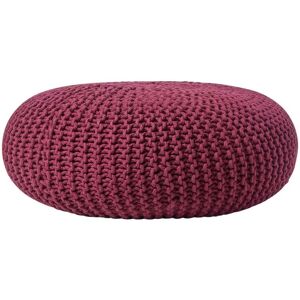 Plum Large Round Cotton Knitted Pouffe Footstool - Homescapes