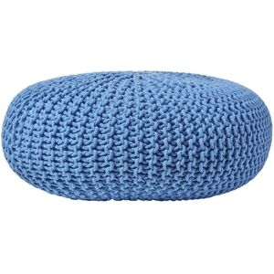 Blue Large Round Cotton Knitted Pouffe Footstool - Homescapes