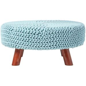 Pastel Blue Large Round Cotton Knitted Footstool on Legs - Homescapes