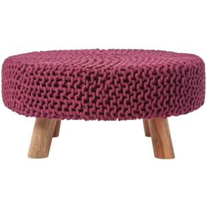 Plum Large Round Cotton Knitted Footstool on Legs - Homescapes