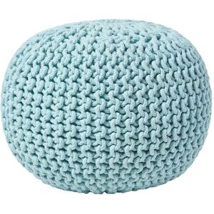 Pastel Blue Round Cotton Knitted Pouffe Footstool - Homescapes