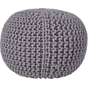 Sea Grey Round Cotton Knitted Pouffe Footstool - Homescapes