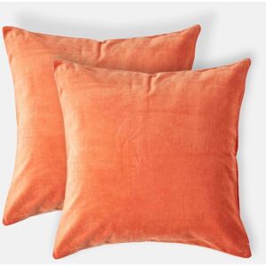 HOMESCAPES Set of 2 Burnt Orange Velvet Cushion Covers, 40 x 40 cm