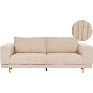 Beliani - Jumbo Cord 3 Seater Sofa Minimalistic Style Wide Armrests Cushioned Backrest Corduroy Beige Nivala