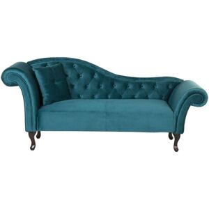 Beliani - Chaise Lounge Vintage Chesterfield Teal Velvet Button Tuft Left Lattes