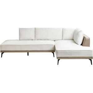 Beliani - Left Hand Corner Sofa Polyester Fabric Faux Leather Steel Legs Cushions Living Room Off-White and Taupe Myken