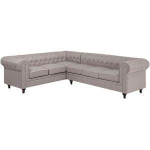 Beliani - Right Hand Corner Sofa L-Shaped Button Tufted 5 Seater Beige Fabric Chesterfield
