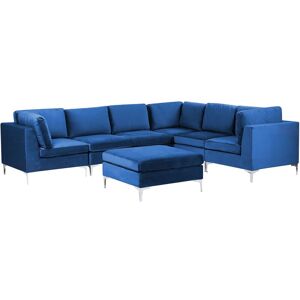 Beliani - Left Hand Modular L-Shaped Sofa Velvet 6 Seater Ottoman Metal Legs Blue Evja
