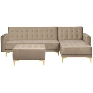 Beliani - Modular Left Hand L-Shaped Sofa Bed Ottoman Sand Beige Velvet Tufted Aberdeen