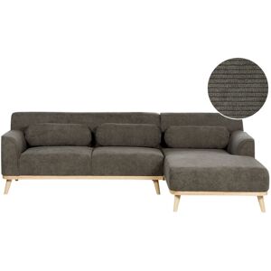 Beliani - Left Hand Retro Fabric Corner Sofa Couch Settee 3-Seater Corduroy Jumbo Cord Rubberwood Base Dark Green Simos