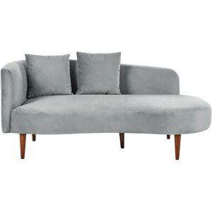 Beliani - Left Hand Velvet Chaise Lounge Upholstery Dark Wood Legs Throw Pillows Modern Design Light Grey Chaumont