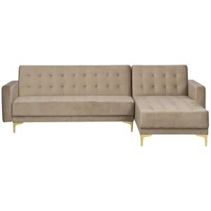 Beliani - Modular Left Hand L-Shaped Corner Sofa Bed Sand Beige Velvet Tufted Aberdeen