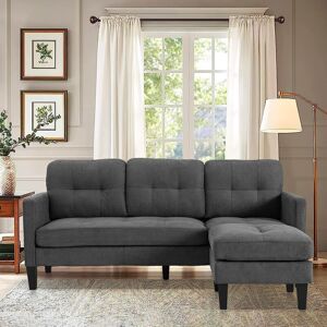 Luxury Life - Luna Linen Fabric 3 Seater Convertible Sectional Sofa with Footstool in Grey