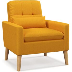 Costway - Mid-century Modern Accent Chair Linen Fabric Reading Armchair w/Lumbar Pillow