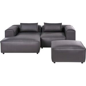 Beliani - Modern 2 Seater Right Corner Modular Sofa with Ottoman Faux Leather Upholstery Black Brande