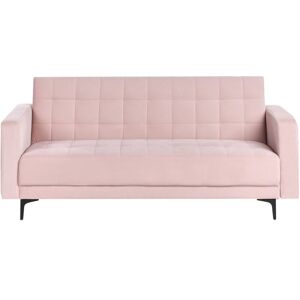 Beliani - Modern 3 Seater Sofa Bed Velvet Reclining Tufted Pastel Pink Aberdeen