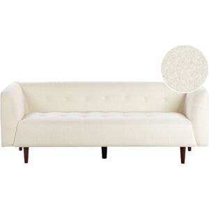 Beliani - Modern 3 Seater Upholstered Fabric Boucle Couch Wooden Legs Buttoned Backrest Sofa Off-White Byske