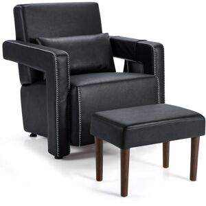 Costway - Modern Accent Sofa Chair with Ottoman Upholstered leisure Armchair-Black