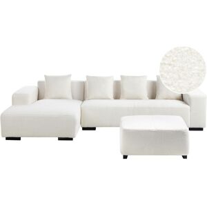 Beliani - Modern Boucle Corner Sofa with Ottoman Right Hand L-Shaped 4 Seater Throw Pillows White Lungo