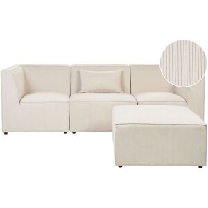Beliani - Modern Corduroy 3 Seater Modular Sofa with Ottoman Cushion Beige Lemvig