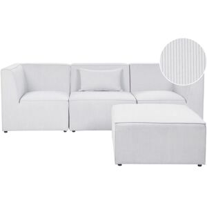 Beliani - Modern Corduroy 3 Seater Modular Sofa with Ottoman Cushion Off White Lemvig