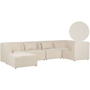 Beliani - Modern Corduroy 4 Seater Modular Left Corner Sofa with Ottoman Cushion Beige Lemvig