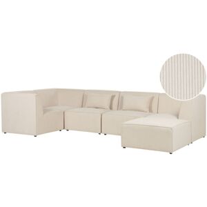 Beliani - Modern Corduroy 4 Seater Modular Right Corner Sofa with Ottoman Cushion Beige Lemvig