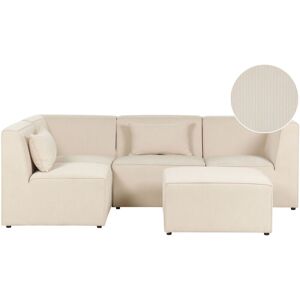 Beliani - Modern Corduroy 4 Seater Modular Right Corner Sofa with Ottoman Cushion Beige Lemvig