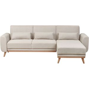 Beliani - Modern Corner Sofa Bed Left Hand Fabric Polyester Upholstery Light Wooden Legs Extra Pillows Light Beige Ollsta