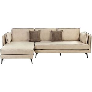 Beliani - Modern Corner Sofa Right Hand Velvet Upholstery Pillow Back Scatter Cushions Beige Altan