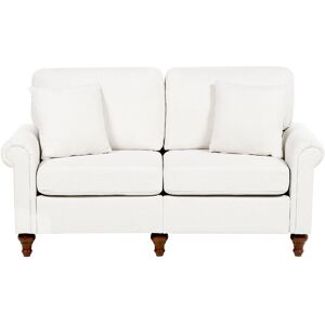 Beliani - Modern Fabric 2 Seater Sofa Solid Wood Frame Throw Pillows White Ginnerup