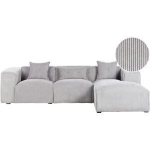 Beliani - Left Hand Corner Sofa Corduroy Upholstery Extra Scatter Cushions Light Grey Dolva