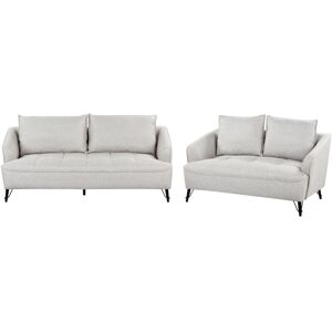 Beliani - Modern Fabric Sofa Set 2 and 3 Seater Additional Pillows Grey Hobro