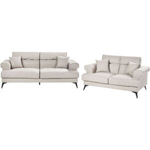 BELIANI Modern Fabric Sofa Set 2 and 3 Seater with Adjustable Headrests Taupe Skive